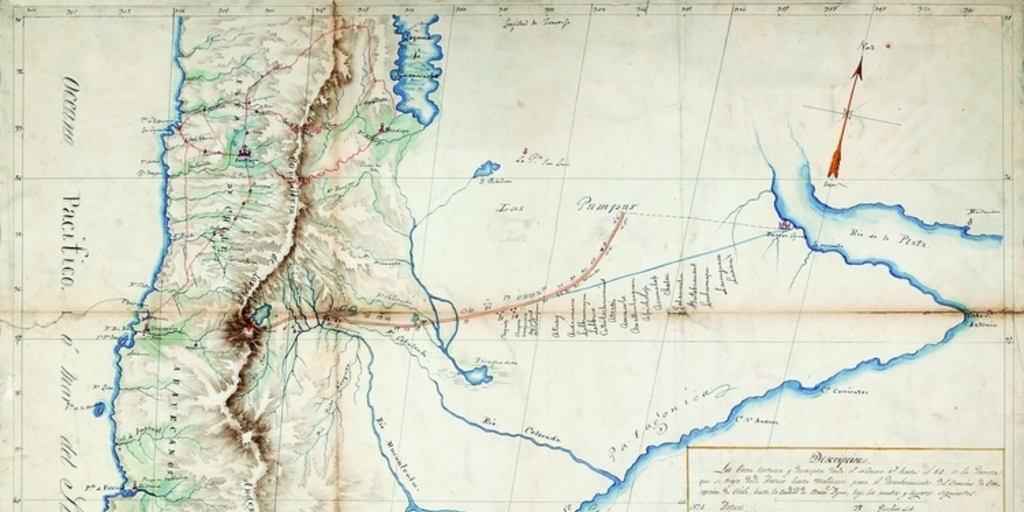 Mapa del viaje de Luis de la Cruz, de Concepción a Buenos Aires en 1806