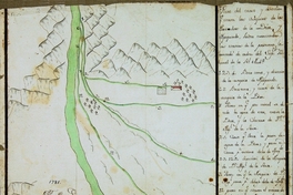 Plano del curso y dirección de las aguas del río Mapocho y de las acequias de La Dehesa y Apoquindo, Santiago, 1781