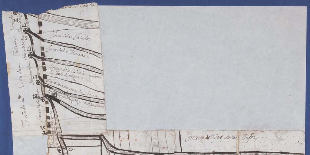 Plano del reparto de aguas del sector de calles Alameda, Carmen y Portugal, Santiago, 1794