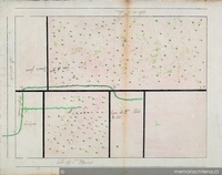 Plano de acequias entre calles Santo Domingo, Catedral y Bandera, Santiago, 1802