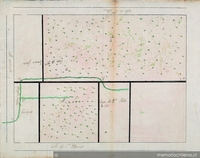 Plano de acequias entre calles Santo Domingo, Catedral y Bandera, Santiago, 1802