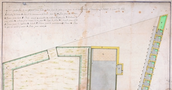 Plano ignografico para un proyecto para baños publicos, juego de pelota y un paseo en el lugar llamado el basural en la ciudad de Santiago de Chile, 1803