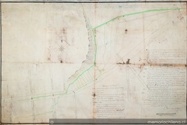 Plano de la manzana comprendida entre calles Miraflores, Huérfanos, Claras (Mac-Iver) y Agustinas, con sus acequias, Santiago, 1806