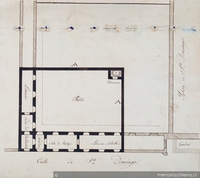 Plano de cuartos del convento Santo Domingo para la instalación de la Biblioteca Nacional, Santiago, 1822