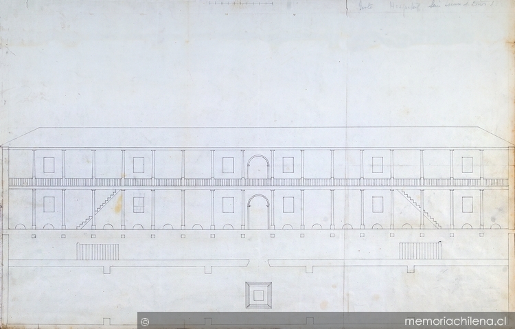 Proyecto de nuevas salas en el hospital San Juan de Dios: Primer claustro, Alameda / San Francisco, 1833