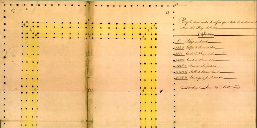 Plano del edificio interior de la plaza de abastos de Santiago, 1840