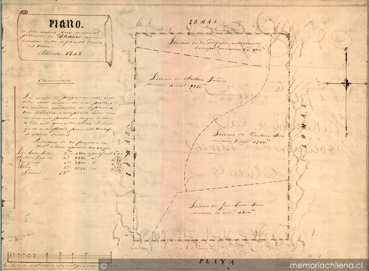 Plano de las doce cuadras destinadas al nuevo pueblo de Chanco, 1848