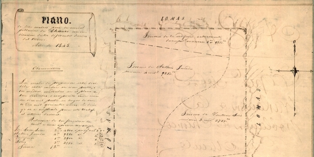 Plano de las doce cuadras destinadas al nuevo pueblo de Chanco, 1848