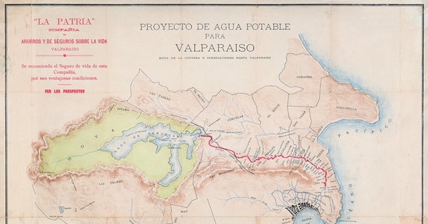 Proyecto de agua potable para Valparaíso [mapa] : hoya de la represa e inmediaciones hasta Valparaíso