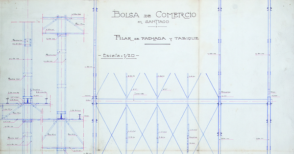 Bolsa de Comercio en Santiago: pilar de fachada y tabique, 1914