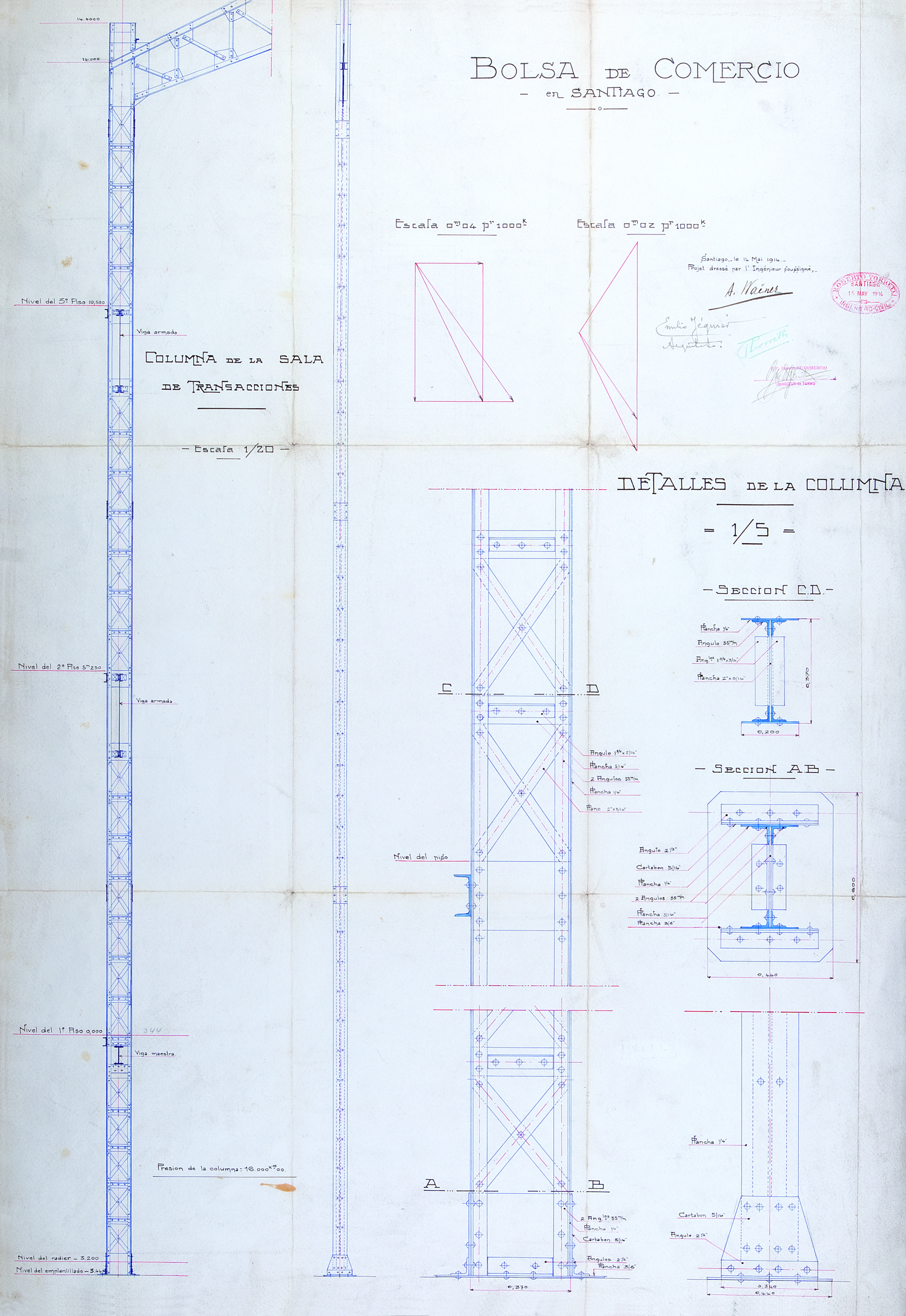 Bolsa de Comercio de Santiago: Columna de la sala de transacciones, 1914