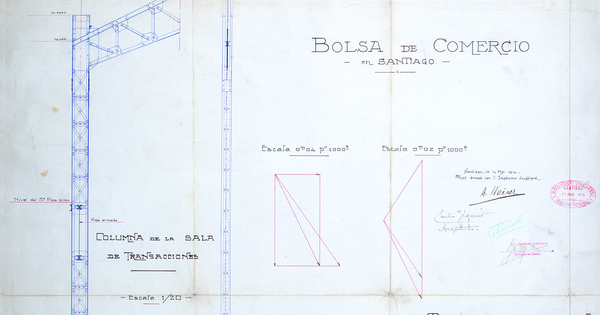 Bolsa de Comercio de Santiago: Columna de la sala de transacciones, 1914