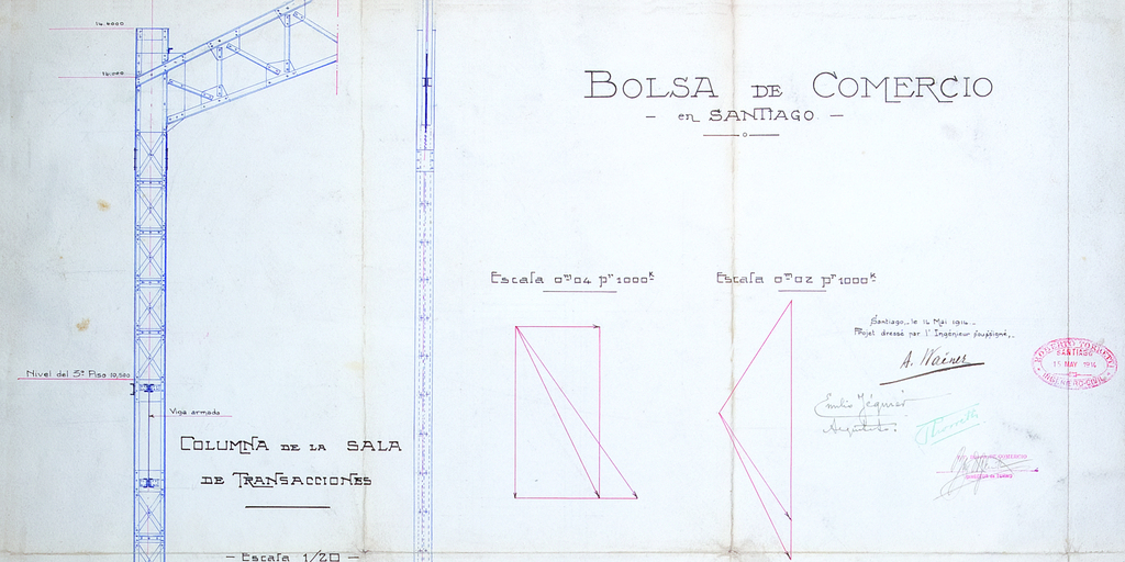Bolsa de Comercio de Santiago: Columna de la sala de transacciones, 1914