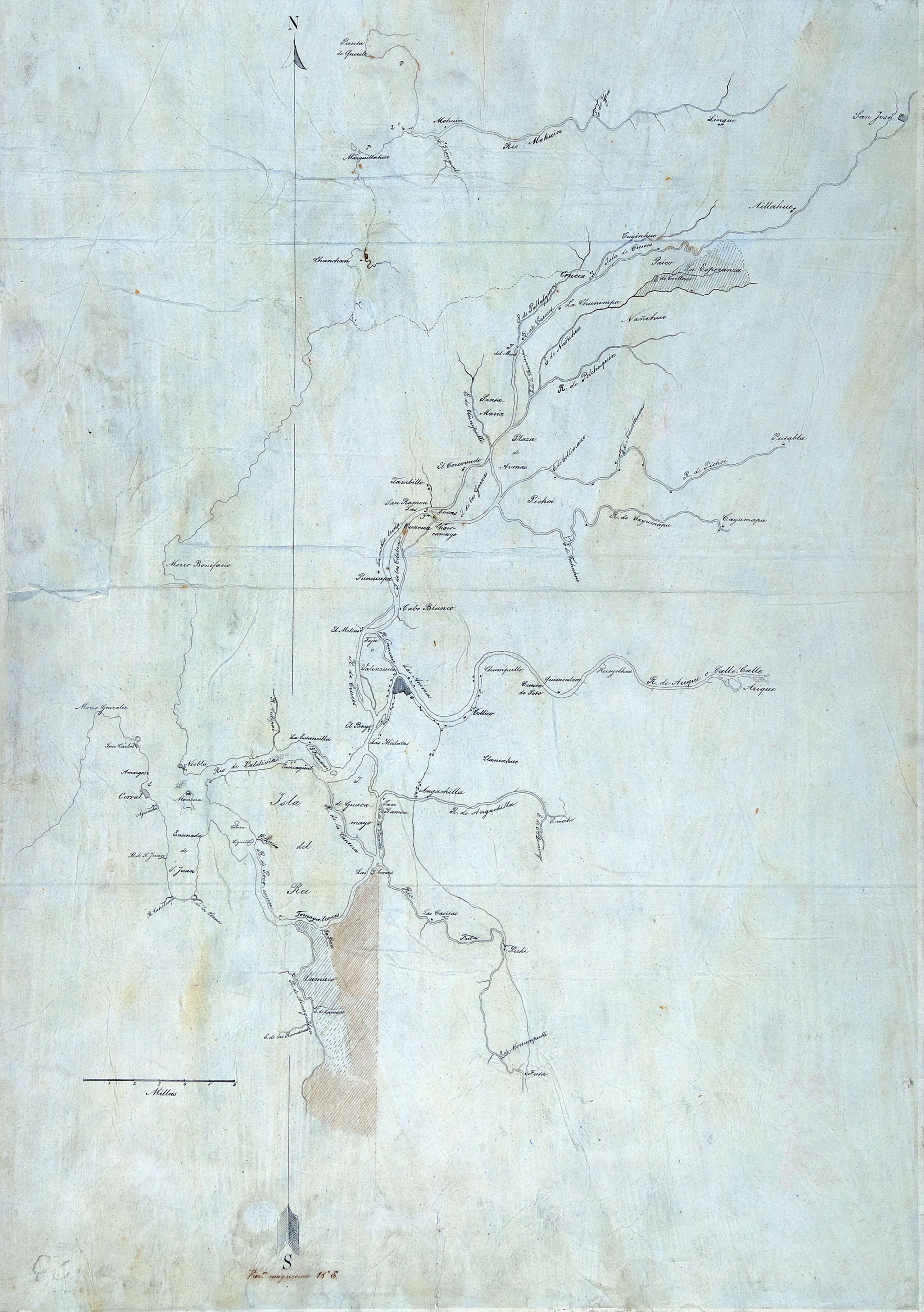 Plano de la zona de Valdivia, entre el río Mehuin y Lumaco, 1830
