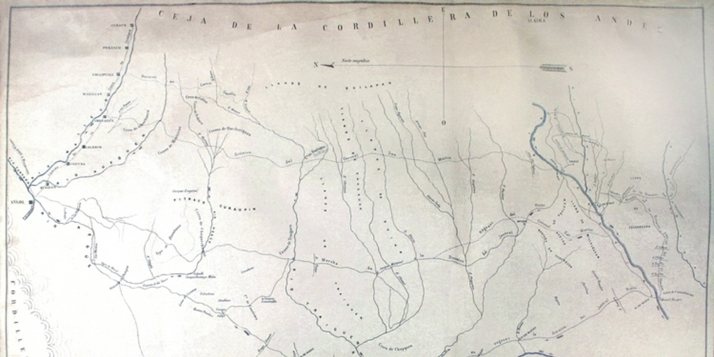 Croquis del valle central de la Araucanía con los caminos seguidos por las divisiones que lo han cruzado, 1869