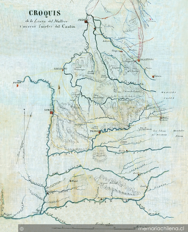 Croquis de la línea del Malleco i nuevos fuertes de Cautín, 1869