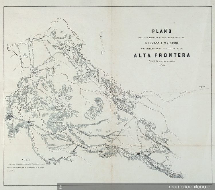 Plano del territorio comprendido entre Renaico i Malleco con demostracion de la linea de la alta frontera, ca. 1870