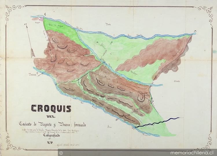 Croquis del cacicato de Negrete y Bureo, 1871