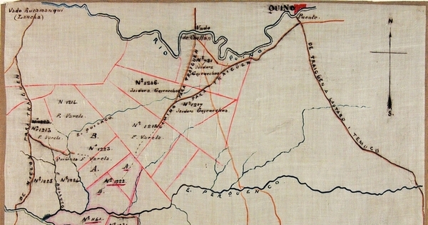 Plano de la localidad de Perquenco. Petición de nueva entrega y nueva mensura de hijuela, por el señor Meza, 1888