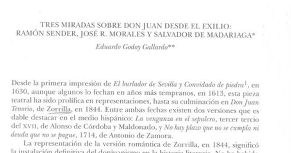 Tres miradas sobre Don Juan desde el exilio: Ramón Sender, José R. Moralesy Salvador de Madariaga