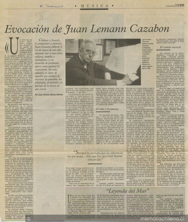 Evocación de Juan Lémann Cazabon