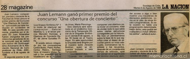 Juan Lémann ganó primer premio del concurso "Una Obertura de Concierto"