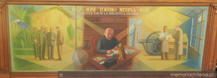 José Toribio Medina, benefactor de la Biblioteca Nacional, pintura de Camilo Mori