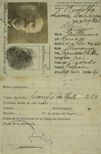 Cédula de identidad de Rodolfo Lenz otorgada por la República de Chile, 1925