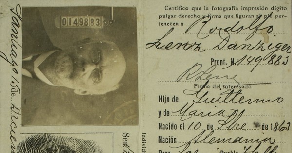 Cédula de identidad de Rodolfo Lenz otorgada por la República de Chile, 1925