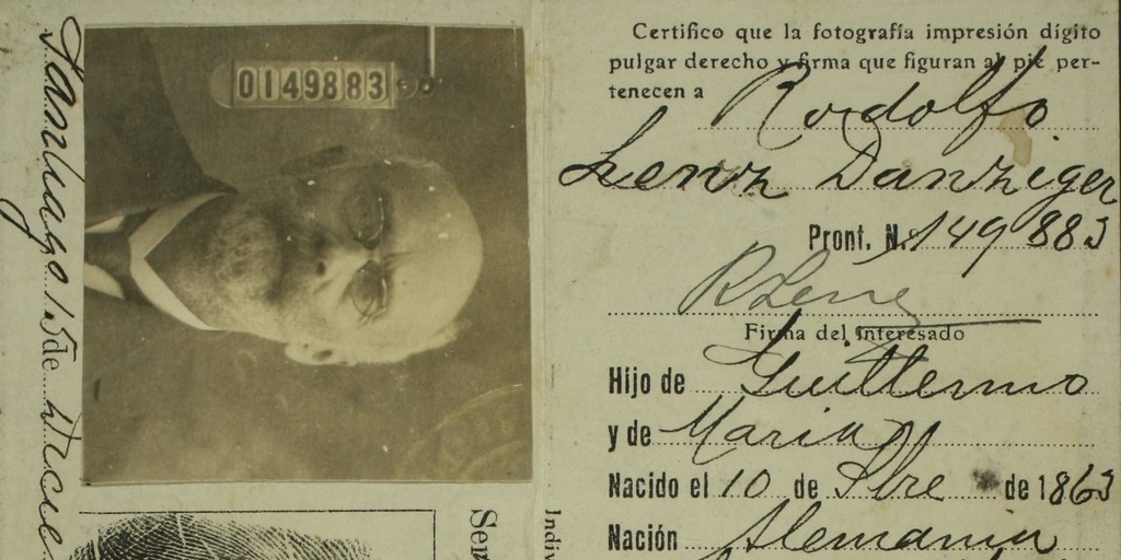 Cédula de identidad de Rodolfo Lenz otorgada por la República de Chile, 1925