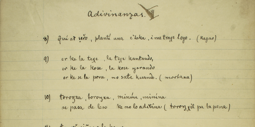 Adivinanzas, relances, esquinazos, cogollos, canciones de amor, de cuna, a lo divino, etc...