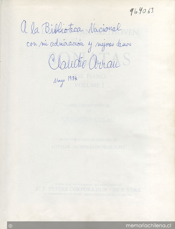 Dedicatoria de Claudio Arrau, 1984