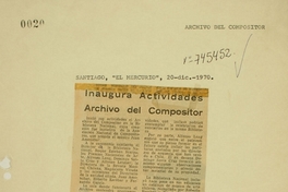 Inagura actividades ; Archivo del Compositor