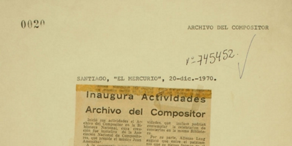 Inagura actividades ; Archivo del Compositor