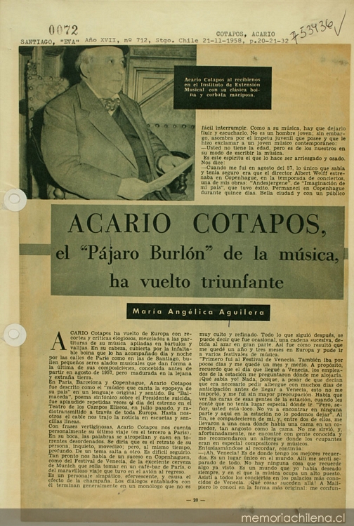 Acario Cotapos, el "Pájaro Burlón" de la música, ha vuelto triunfante