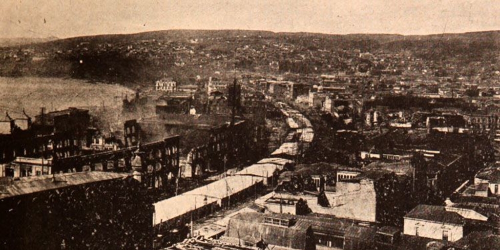 La Avenida del Brasil, Valparaíso, con los galpones construídos para auxiliar las víctimas de la catástrofe