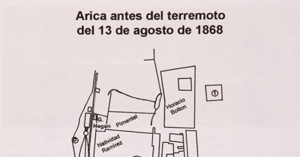 Plano de Arica antes del terremoto del 13 de agosto de 1868.