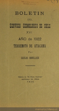 Boletín del Servicio Sismológico de Chile: XVI, 1922