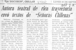 Autora teatral de rica trayectoria creó textos de "Señoras chilenas"