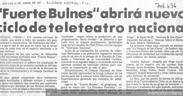"Fuerte Bulnes" abrirá nuevo ciclo de teleteatro nacional