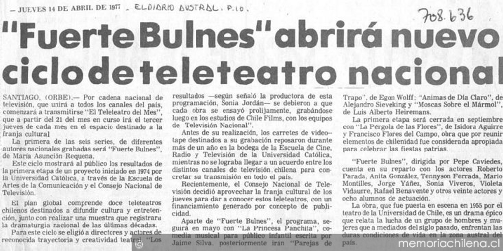 "Fuerte Bulnes" abrirá nuevo ciclo de teleteatro nacional