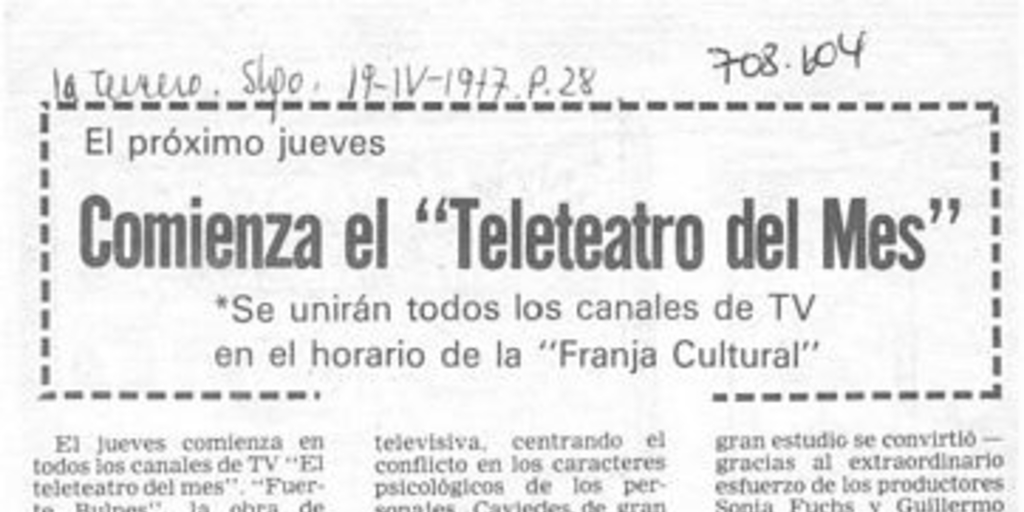 Comienza el "Teleteatro del mes"