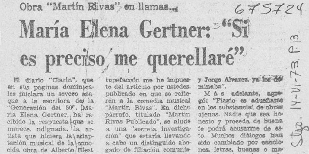 María Elena Gertner, "si es preciso me querellaré"