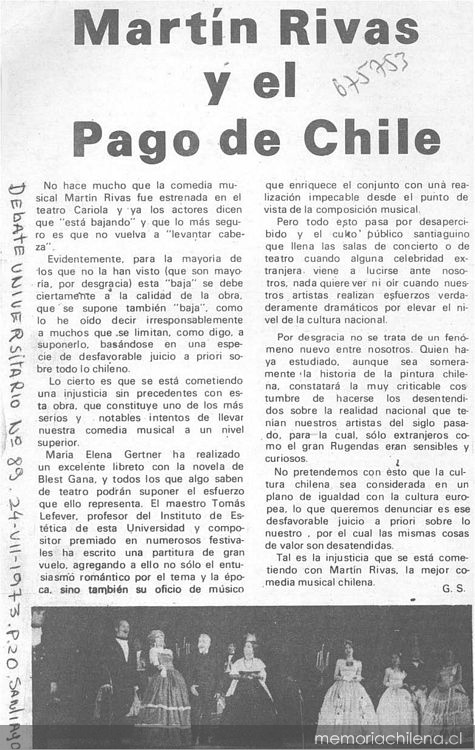 Martín Rivas y el pago de Chile