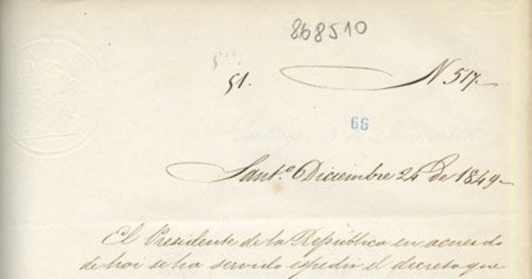 [Carta] 1849 Dic. 24, Santo., al Director de la Biblioteca Nacional [manuscrito]