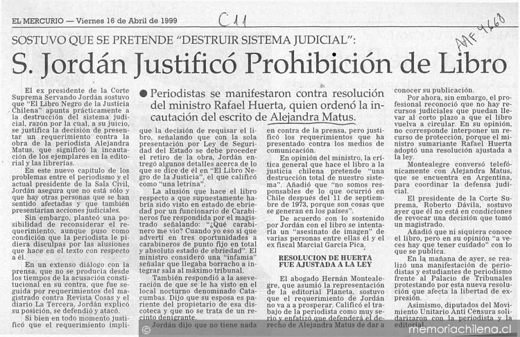 S. Jordán justificó prohibición de libro