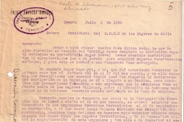 Correspondencia de la Secretaria General del Movimiento Pro-Emancipación de las Mujeres de Chile (MEMCH), Elena Caffarena, julio-diciembre 1936