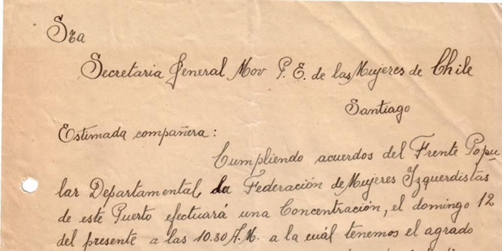 Correspondencia de la Secretaria General del Movimiento Pro-Emancipación de las Mujeres de Chile (MEMCH), Elena Caffarena, septiembre-diciembre, 1937