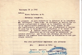 Correspondencia de la Secretaria General del Movimiento Pro-Emancipación de las Mujeres de Chile (MEMCH), Elena Caffarena, 1940