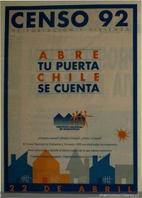 "Abre tu puerta, Chile se cuenta": afiche del censo de población y vivienda de 1992